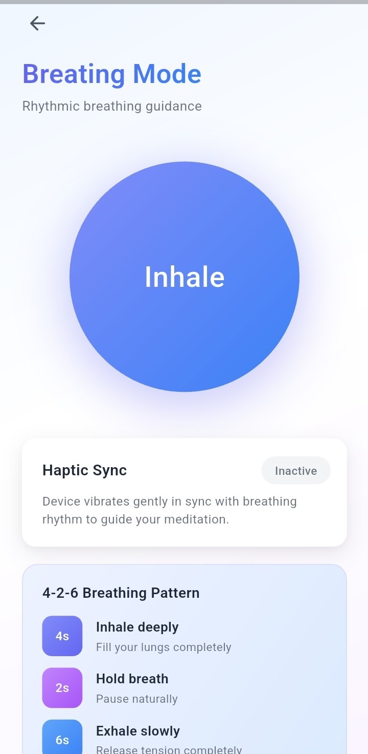 AlignPod app Breathing Mode screen with guided 4-2-6 breathing pattern