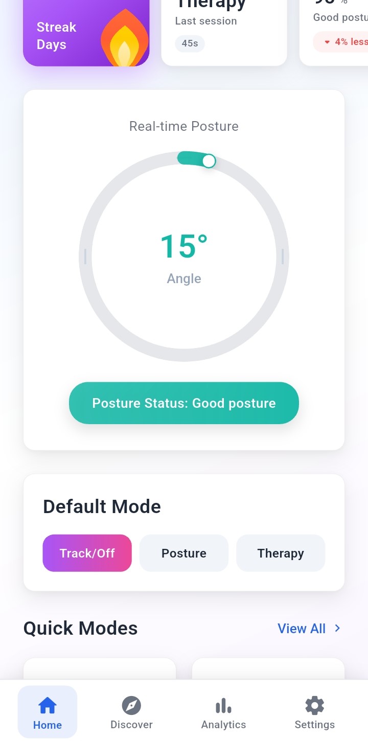 Live posture angle view in the AlignPod app