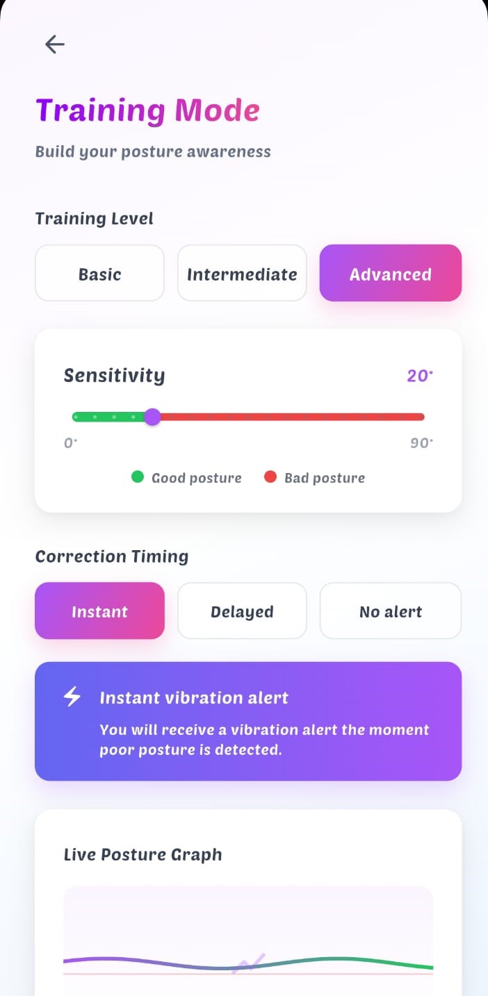 Training mode screen in the AlignPod app